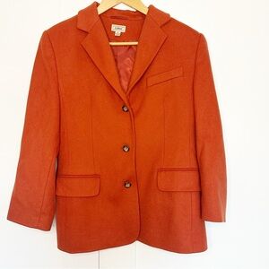 L.L. Bean Wool Cashmere Blend Satin Lined Blazer Jacket 8 Petite Orange felt